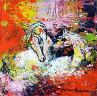 Shan Amrohvi, 08 x 08 inch, Oil on Canvas, Horse Painting, AC-SA-104